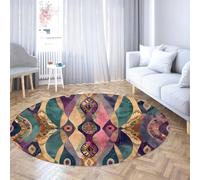 Via Vela Bohemi Round Rugs Alfombra 120cm Circulares Lavables Decoración artística Alfombrilla Antideslizante simétrica Tapete geométrica Plegable Fina Tallaje de bebé Talfombra Resistente a