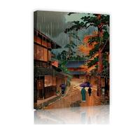 Via Vela Calles japonesas tarde lluviosa lienzo arte mural arquitectura tradicional grabados paisajísticos carteles pintados para la decoración de un café. 45x60cm