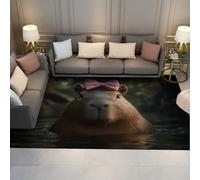Via Vela Capibara Divertido Lazo Rosa Alfombra salón 60x120cm Animal roedor marrón Lindo Alfombra Suave con tapete Resistente Manchas para Dormitorio Sala Juegos guardería