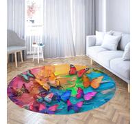 Via Vela Colorido Mariposa Redonda Tapete 100cm Clase Abstracto ala Animal Vivo arcoíris pincelada Grande Plegable Pelo bajo Fina lavandería Circular Cocina Alfombra