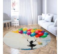 Via Vela Colorido Redonda Tapete 80cm Sala Juegos niña pequeña Silueta Globo Volador diseño Estampado Plegable Antideslizante Lavable Fina Clase Circular Porche Alfombra