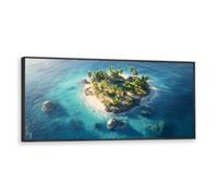 Via Vela Cuadro Lienzo Grande Isla Tropical Océano Playa Vista Aérea Imágenes Obras Arte Impresiones Pósters Modernos Pintura para Decoración Sala Conferencias 30x76cm con Marco Negro