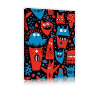 Via Vela Dibujo mural de dibujo de monstruos con patrón juguetón de dibujos animados Criaturas Diseño caprichoso Póster Pintura Mural Estampado para decoración interior de la sala de juegos 80x100cm