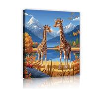 Via Vela Divertida jirafa Gran lienzo de pared Paisaje de montaña otoñal Pósters de fauna Cuadros de pintura Grabados de obras para decoración del salón 80x100cm
