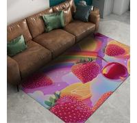 Via Vela Dulce Fresa Cereza Fruta Alfombrilla 120x180cm Rainbow Sky estético patrón Comida Fina Plegable de Pelo bajo Lavable Grande Antideslizante Sala Juegos niño Nursery Alfombra
