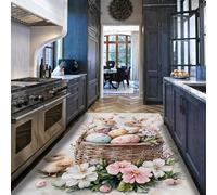 Via Vela Easter Themed 60x120cm Alfombra for Salon Lavable Alfombrilla Watercolor Cute Rabbit Chick Patterns Antideslizante Pelo Corto Throw Tapete Colorful Floral Egg Print Rubber Backing Comedor