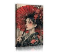 Via Vela Estampado con temática oriental Geishas japonesas elegantes paraguas flores de lienzo arte mural retro pinturas para decoración del salón y dormitorio 80x120cm
