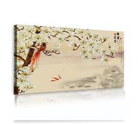 Via Vela Estética Exquisita Paisaje Chino Arte Pared Magnolias Pájaro Oriental Koi Cuadros Artwork Impresiones para Sala Estar decor del Hogar 20x40cm Marco Interior