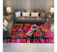Via Vela Estético Graffiti niño Abrazo Alfombrilla 120x180cm Pop Art Urbano Calle Letra Motivo Fina Plegable de Pelo bajo Lavable Grande Antideslizante Sala Dormitorio Alfombra