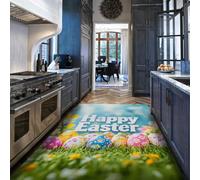Via Vela Felices Pascuas Huevos Coloridos Alfombra Cocina - Primavera estacional Verde Hierba Cielo Alfombra fácil Limpiar con tapete Fino Entrada Puerta Principal mesita 180x270cm
