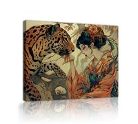 Via Vela Geishas japonesas asiáticas lienzo leopardo de arte mural oriental de la naturaleza estampado tradicional carteles elegantes pintados para la decoración de interiores 50x60cm