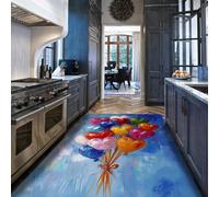 Via Vela Globos corazón 3D Coloridos Alfombra Cocina 80x150cm romántico arcoíris Cielo Festivo Alfombra Lavable con tapete Antideslizante Entrada Puerta Principal mesita