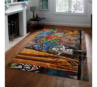 Via Vela Graffiti Style 160x230cm Alfombra For Salon Dormitorio 3D Optical Illusion Lavable Alfombrilla Boys Pulling The Curtains Tapete Pelo Corto Hip Hop with Antideslizante Backing Entrada