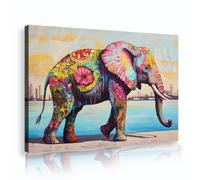 Via Vela Graffiti vibrante pintura mural de lienzo de elefante pintura colorida de animales exóticos mural moderno de ciudad para salón decoración de salón y salón 50x75cm