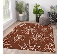 Via Vela Halloween telaraña marrón tapete 60x120cm gótico Espeluznante patrón Red Fina Plegable de Pelo bajo Lavable Grande Sala Antideslizante Dormitorio Fiesta Tema Alfombra