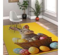 Via Vela Happy Rugs Cesta de Alfombra 80x150cm Antideslizantes Lavable a máquina para Conejos moqueta Resistente Manchas la Sala Juegos Alfombrilla Huevo Lunares Pelo bajo Felpudo Amarillo del