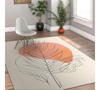 Via Vela Hoja Palma Minimalista Alfombra salón - Abstracto Terracota Atardecer línea Arte Alfombra fácil Limpiar con tapete Dormitorio Comedor guardería bajo Mesa 90x150cm
