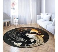 Via Vela Japonés Carpa Redonda Alfombrilla 180cm Cama koi pez gráfico Abstracto Motivo Arte Lavable Antideslizante Resistente Manchas Fina Comedor Circular Porche Alfombra