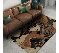 Via Vela Japonés samurái Guerrero Alfombrilla 90x180cm Manga Oscuro Personaje Arte Tatuaje Retro asiático dragón Rojo gráfico Suave Antideslizante Lavable Sala Juegos Alfombra