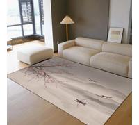 Via Vela Japonés Tinta Cerezo Flor Alfombra 160x230cm Oriental montaña Lago Barco Paisaje Motivo Fina Plegable de Pelo bajo Resistente Manchas Antideslizante Dormitorio residencia tapete
