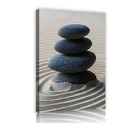 Via Vela Japonés Zen Decoración Zen Lienzo Enmarcado Arte Pared para Baño Piedras Apiladas sobre Arena Ondulada Lienzo Impresión Budismo Piedras Meditación Imagen Spa Obra 50x75cm