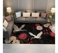 Via Vela Lavable a máquina Alfombra 120x180cm Antideslizantes Sala de Estar Alfombrilla japonesas grulla Dormitorio Pelo bajo Tapete Flor Loto Rojo Comedor Ukiyoe Arte Entrada Oficina artística