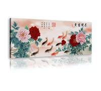 Via Vela Lienzo pez dorado peonía china Impresiones arte pared Pintura floral asiática Buena suerte Feng Shui Koi Pósters peces Obra arte para decor hotel Marco interior 40x120cm
