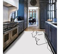 Via Vela Línea Rostro Minimalista Alfombra Cocina 120x180cm Moderno Abstracto Blanco Negro Alfombra Lavable a máquina con tapete Caucho Entrada Puerta Principal mesita