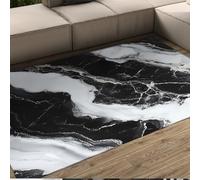 Via Vela Mármol Negro Blanco Moderno Alfombra Dormitorio 80x150cm Abstracto Lujoso Textura Piedra Alfombra Lavable a máquina con tapete Baja Densidad Comedor Oficina casa mesita
