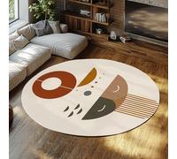 Via Vela Mid Century Redonda Alfombrilla 120cm Clase Terracota Beige geométrico Punto Minimalista Arte Plegable Antideslizante Lavable Fina Oficina Circular Comedor Alfombra