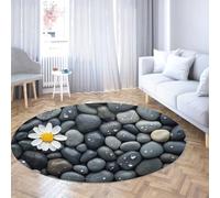 Via Vela Moda Alfombras Redondas Grandes 180cm Margaritas Blancas Piedra Oscura con patrón de Piedra Oscura Alfombra Fina Lavable Antideslizante para Aula Vestuario Juegos Decoración del hogar