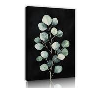 Via Vela Moderno Ambiente Lienzo Arte Pared Verde Eucalipto Botánico Hoja Pintura Fondo Negro Oscuro Planta Acuarela Impresión Imagen para Master Dormitorio Baño Decoración 30x45cm