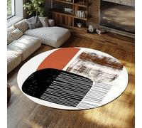 Via Vela Moderno Boho Redonda Tapete 100cm Habitación Invitados Terracota marrón geométrico línea Abstracto Arte Plegable Antideslizante Lavable Fina Entrada Circular Dormitorio Alfombra