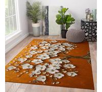 Via Vela Moderno botanico 180x270cm Lavable Alfombra 3D Orange and White Flowers Estampado Antideslizante Indoor Alfombrilla Tapete for Salon Dormitorio Comedor Entrada Tree of Life Print