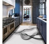 Via Vela Moderno Cinta Negra Onda Motivo Alfombrilla 90x150cm Abstracto geométrico línea Arte Creativo Fina Plegable de Pelo bajo Lavable Grande Antideslizante Cocina Comedor Alfombra