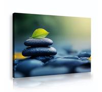 Via Vela Moderno Minimalista Zen Lienzo Enmarcado Arte Pared Piedras Negras Apiladas Lienzo Imagen Fresco Botánico Paisaje Pintura Relajante Spa Baño Obra 70x110cm