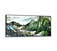 Via Vela Montañas estilo chino Gran lienzo arte pared Retro Feng Shui Pintura Mural Moderno Naturaleza Obras arte Impresiones para Decor del hogar la sala estar 30x76cm con marco negro