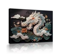 Via Vela Mural de criaturas míticas asiáticas Estilo chino Clásico de lienzo de dragones y estanques de lotos Pintura de cartel para decoración de sala de estudio 50x60cm