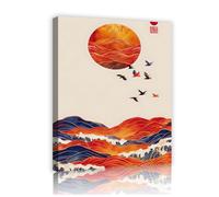 Via Vela Mural japonés Ukiyo-E atardecer pájaros lienzo arte mural grabados de paisajes naturales carteles modernos arte oriental para la decoración del salón 60x80cm