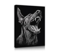 Via Vela Mural moderno en blanco y negro con arte de doberman con enmarcado lienzo pintura de póster de perro rugido animal rugido arte mural para decoración de sala de estudio 80x100cm