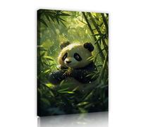 Via Vela Naturaleza Acuarela Lienzo Arte Pared Panda Lindo Bosque Bambú Pintura Día Lluvioso Animal Imagen Planta Verde Póster Impresión para Apartamento Solario Spa Decoración 80x120cm