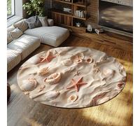Via Vela Océano Playa Redonda Tapete 80cm Baño Estrella mar Concha Arena Costa Naturaleza Plegable Antideslizante Lavable Fina lavandería Circular Silla Oficina Alfombra