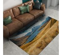 Via Vela Paisaje montaña Naturaleza Alfombra salón 180x240cm Dorado Hierba Valle Lago Vista Cita Grande Alfombra Resistente Manchas con tapete Caucho Dormitorio Comedor