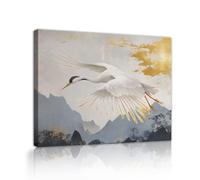 Via Vela Paisaje retro de grulla Arte mural de pájaro Pintura oriental de la naturaleza cruzando los campos Carteles grabados para decoración del salón 60x80cm