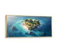 Via Vela Pintura decor isla tropical Isla en forma corazón y cocoteros en el centro azul claro arrecife marino lienzo pared impresión póster moderno cuadro póster moderno
