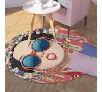Via Vela Pop Art Girl Redonda Alfombra 120cm Chica Dormitorio Lindo Gafas Sol Mujer Chicle Estampado Plegable Antideslizante Lavable Fina habitación niño Circular Sala Juegos Alfombrilla