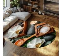 Via Vela Relajación Alfombras Redondas Grandes 150cm SPA Orquídea con patrón de Piedras saladas en máquina Alfombra Fina Antideslizante Lavable para Juegos en el Aula vestuarios