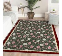 Via Vela Retro Boho 180x300cm Style Alfombra Pink and White Floral Pattern Thin Lavable Alfombrilla Resistente a Las Manchas Antideslizante Backing Tapete para Salon Dormitorio Classic hogar Decor