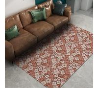 Via Vela Retro Terracota Margarita Flor Alfombra 180x270cm Adorable minúsculo Flor botánico Motivo Fina Plegable de Pelo bajo Resistente Manchas Grande Antideslizante Invernadero Oficina tapete