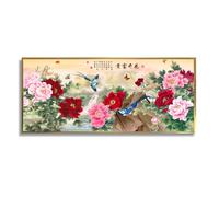 Via Vela Ricco Peonia Uccello Tela Arte Della Parete Floreale Stile Cinese Murale Opere D'arte Stampe Fiori Bloom e ricchezza Poster Pittura per ospedale Decor 50x126cm con Cornice Oro